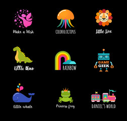 Kids, children icons and logos, childhood elements