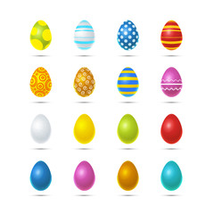 Set of sixteen bright colourful easter eggs on white