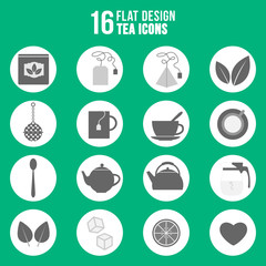 Flat design tea icons set. Illustration of monochrome set of tea icons