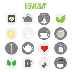 Flat colorful design tea icons set. Illustration of colorful set of tea icons