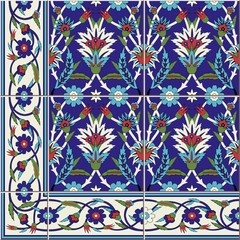  seamless  pattern. Turkish, Moroccan, Portuguese  Azulejo tiles and border, ornaments. 