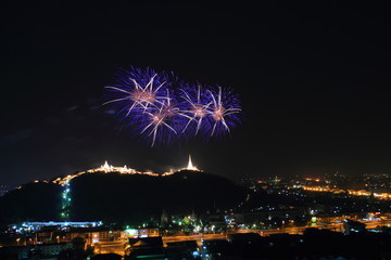 Fireworks over the city, annual fair at Phra Nakhon Kiri, Phetchaburi, Thailand