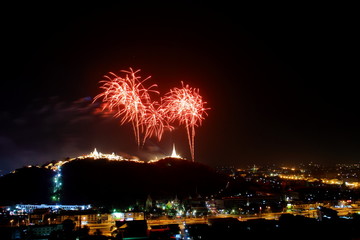Fireworks over the city, annual fair at Phra Nakhon Kiri, Phetchaburi, Thailand
