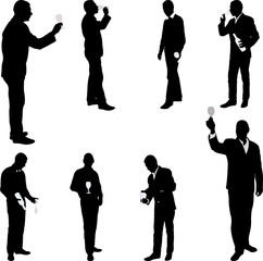 man with glass drinking silhouettes - vector