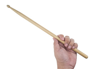 Isolated male left hand holding drum stick