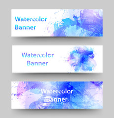 Set of watercolor banners. Isolated on gray background