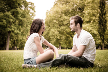 Young couple talking outdoor