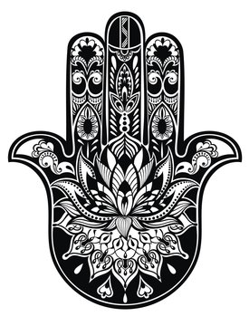 Vector Indian hand drawn hamsa symbol in black