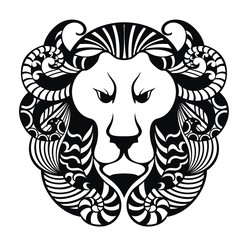 Black and white Lion Head Icon.Tattoo design