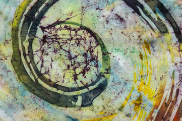 Obraz na płótnie Canvas Spiral, fragment, hot batik, background texture, handmade on silk, surrealism art