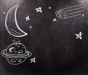 Composite image of planet, moon, and stars