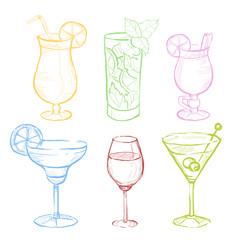 Drinks Doodle Set. Handdrawn Vector Illustration