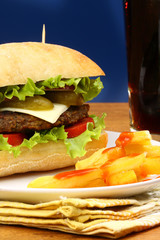 burger, french fries and soda pop