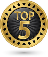 Top 5 golden label, vector illustration