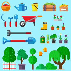 set of flat gardening icons
