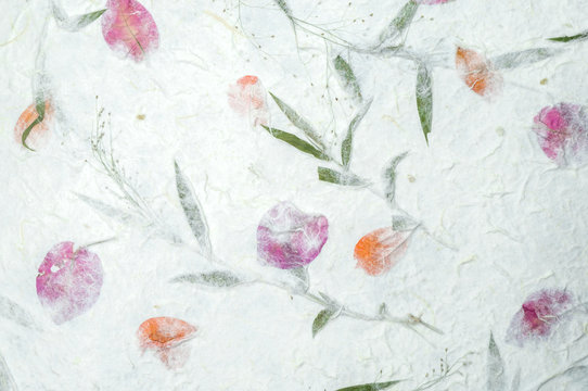 Mulberry paper with flowers texture background © thanet69