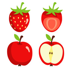 Apple and strawberries isolated on white background