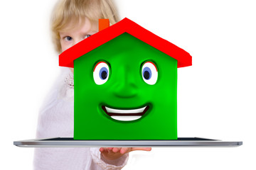 Child with tablet PC and home