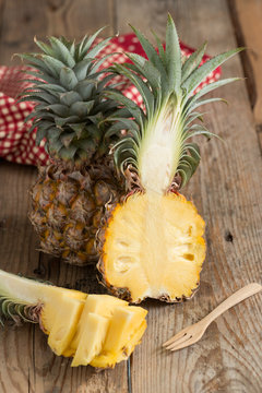 Pineapple, Fruit on wooden table.