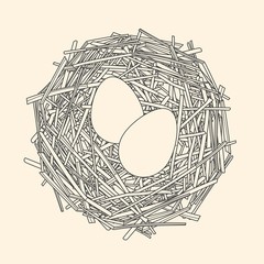 Straw nest with two eggs