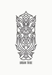 Vector abstract illustration, poster template. Trendy urban tribal, ethnic, totem, aztec, indian art elements. Hipster, Tattoo, t-shirt, Flyer, banner, card, cover, fashion, apparel graphic design.