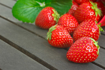 strawberries wooden background copy space
