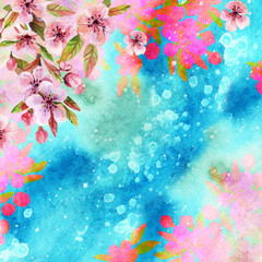 Watercolor japanese cherry blossoms