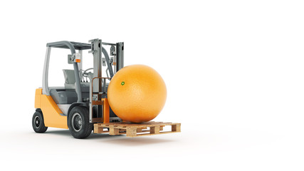 Modern forklift truck with orange