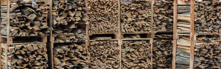 Chopped wood in the farm. Wood industry.
