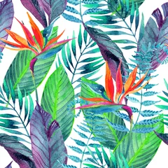 Peel and stick wall murals Paradise tropical flower Tropical leaves seamless pattern. Floral design background.