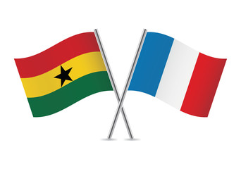 Ghanaian and French flags. Vector illustration.