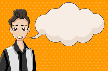 Retro man wearing vintage clothes talking.
