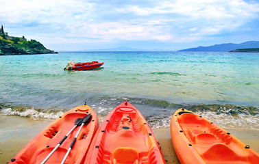 canoe at Stoupa beach in Peloponnese Greece - summer sports icon