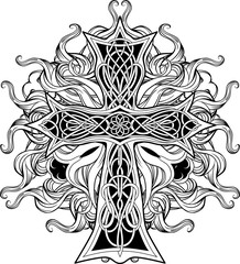 cross in celtic style with ribbons of fire