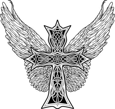 cross in celtic style with big wings