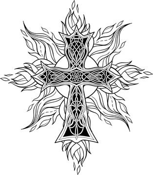 cross in celtic style with flames of fire