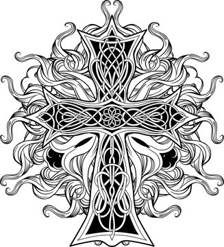 cross in celtic style with ribbons of fire