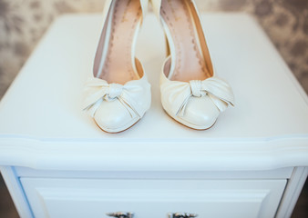 White shoes of the bride close-up