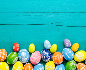 Easter eggs on wooden background