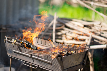Brazier with fire for a shish kebab