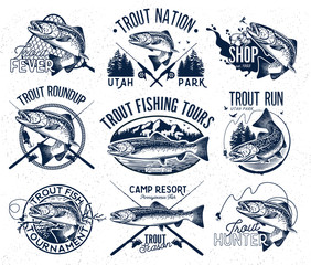 Vintage trout fishing emblems - 103834377