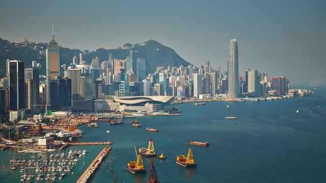 sunny day hong kong bay port panorama 4k time lapse china
