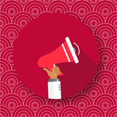 Hand holding megaphone. Promotion and advertising in flat style. Digital marketing. Business concept. Vector illustration