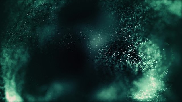 Deep green and blue abstract particles, defocused bokeh seamless loop