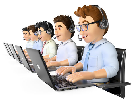 3D Men working in a call center