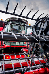 Equipment for agriculture, close-up view of the front of a combine harvester