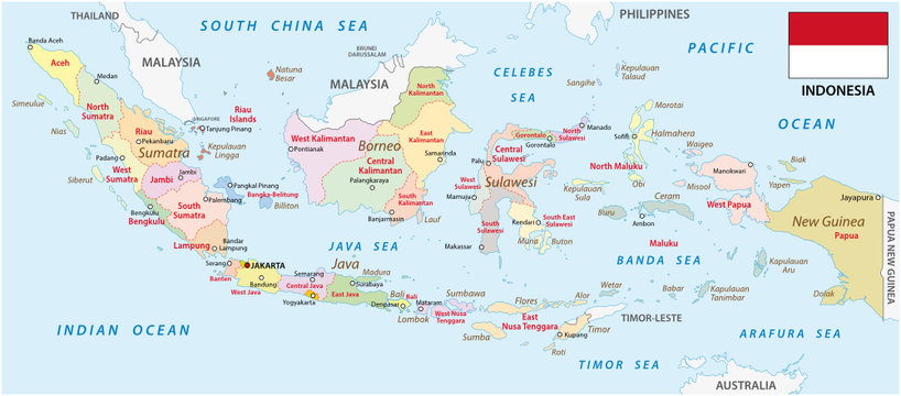 indonesia administrative map with flag