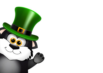 Black Cat in the Leprechaun hat. Saint Patricks Day card design