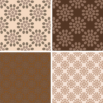 Coffee seamless patterns set. Set of four seamless coffee beans design patterns set. For any use