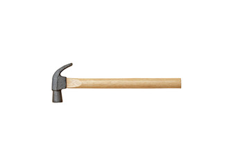 metal hammer with wood handle (side view and horizontal,isolated
